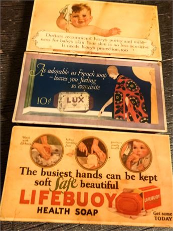 Cardboard Ad Signs For Ivory Soap, Lux Soap, Lifebuoy Health Soap