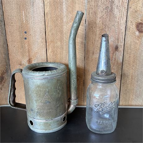 Vintage Swing Spout Oil Can and Oil Jar