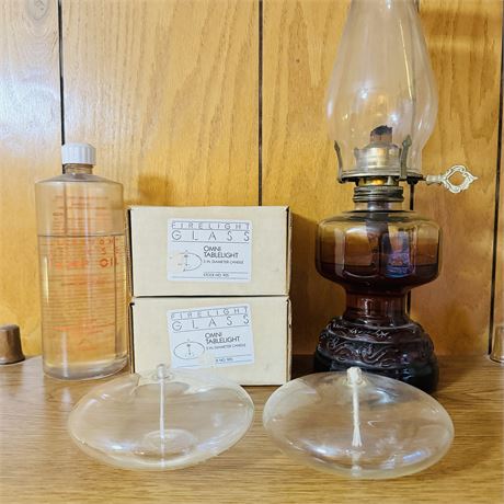 Omni Table Lights Pair and Vintage Oil Lamp