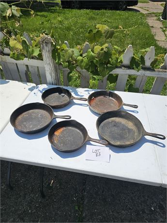 Mixed Cast Iron Pans- Wagner, Lodge & More Size, Style & Condition Vary