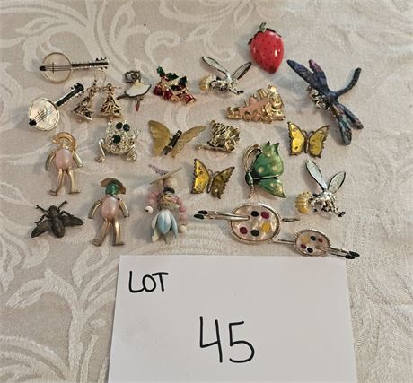 Vintage Mixed Figural Pins - Roberts, Jelly Bellies, And More