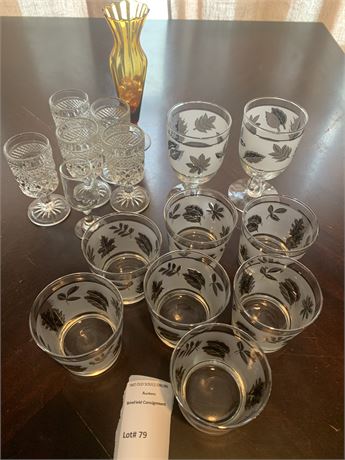 Vintage Drinking Glass Lot - Silver Leaf Pattern