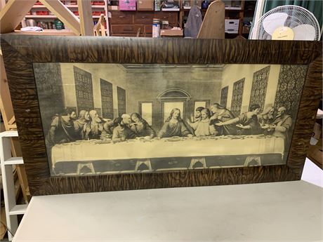 Vintage Last Supper Tiger Wood Framed Under Glass Print