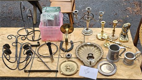 Mixed Metal Decor Lot - Candle Holders / Light / Bookend & More