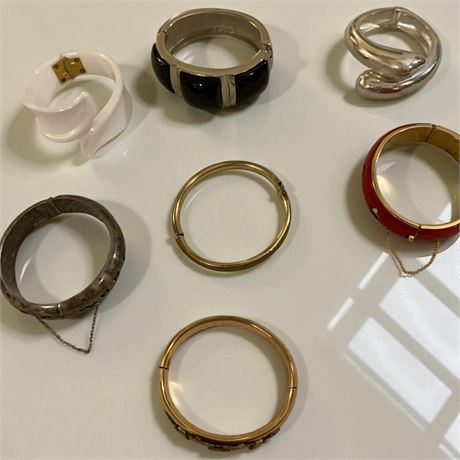 Victorian Hinged Bangle Bracelet, Silver Sculptural Wrap Hinged Bracelet