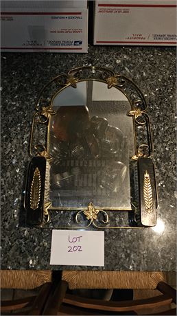 Vintage Brass Frame Leaf Wall Mirror With Brushes