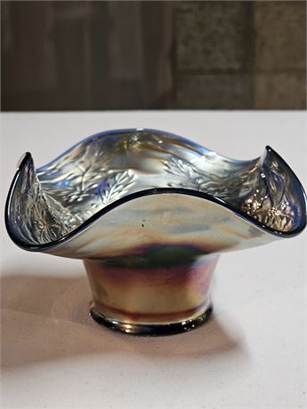 Cobalt Carnival Glass "Leaf & Berry" Hat Basket Base