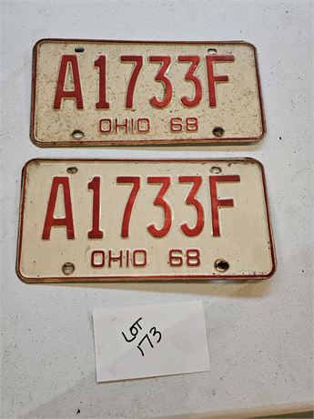 Vintage 1968 Ohio License Plate Set