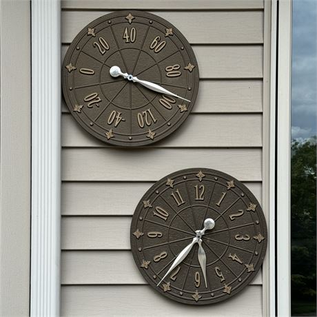 Front Gate Outdoor Cast Metal Clock and Thermometer