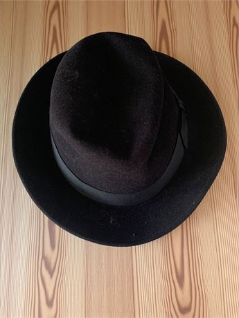 Stetson Black Wool Fedora Hat W/Grosgrain Ribbon Band