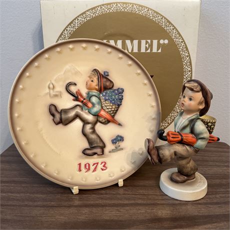 Hummel Goebel Globe Trotter Figurine TM2 & 1973 Annual Plate
