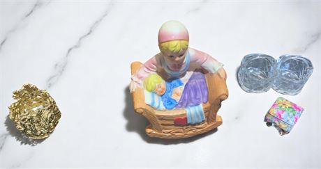 Price Import Schmid Music Box Nurse Rocking Baby, Mini Glass Basket Figurines