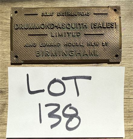 Vintage Drummond-Asquith Metal Plaque