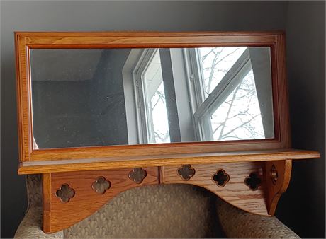 Wall Mountable Oak Framed Mirror/Shelf