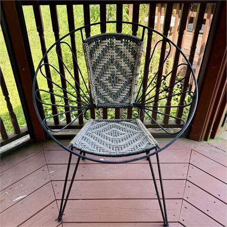 Vintage Metal Patio Chair w/ Hand Woven Seat and Back