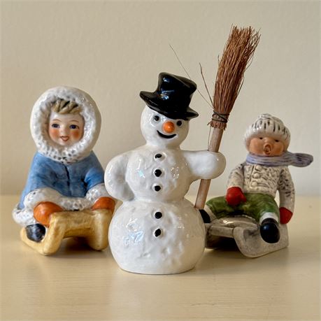Goebel W. Germany Snowman & Children Sledding Figurines