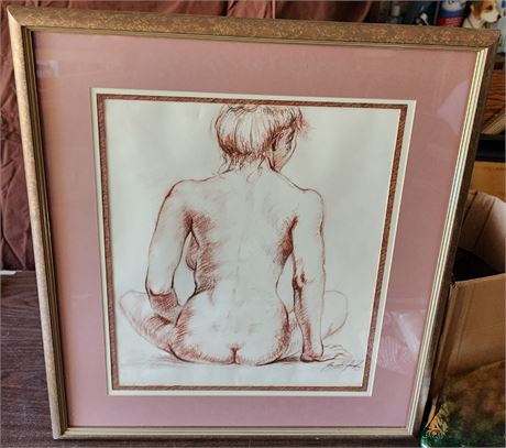 Charcoal Artwork, of Naked Figure Framed