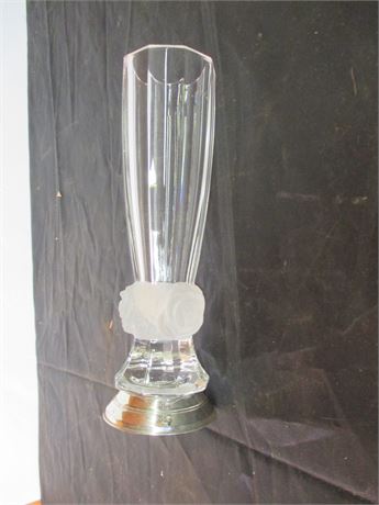 Fine Crystal Glass 7 1/2" Rose Vase w/ Silver Plate Base