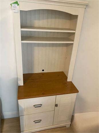 Farmhouse Style White Wood Kitchen Hutch/Microwave Stand & Storage