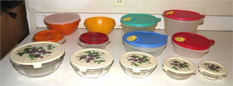 Tupperware & Glass Bowls With Lids