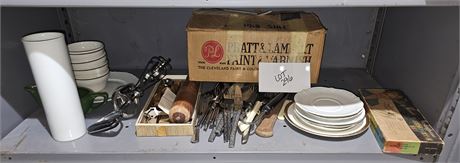 Mixed Kitchen Lot: Flatware, Cookie Press, Thermometer Set & More