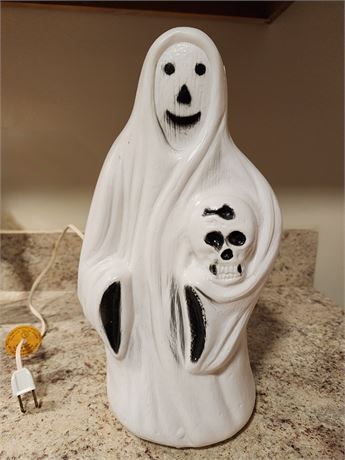 Vintage 13" Smilingly Ghost Carrying Skull Halloween Blow Mold