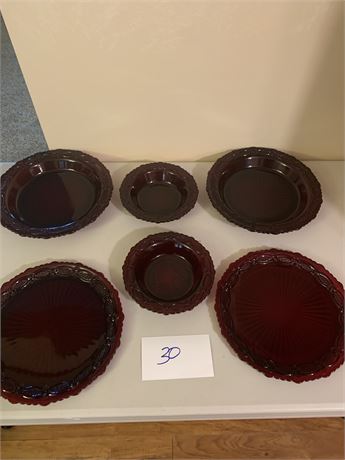 Avon Cape Cod Ruby Red Glass Service For Two Dinner Plates Salad Plates Bowls