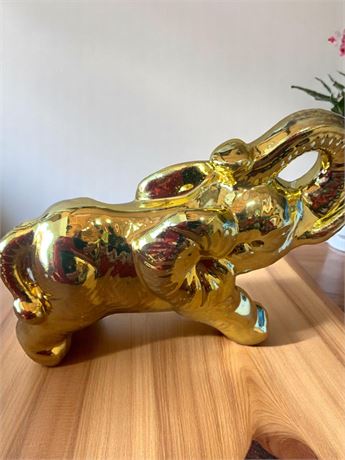 Gold Ceramic Elephant Figurines Set of 4