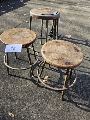 Mixed MCM Stools - Metal Base & Wood Seat