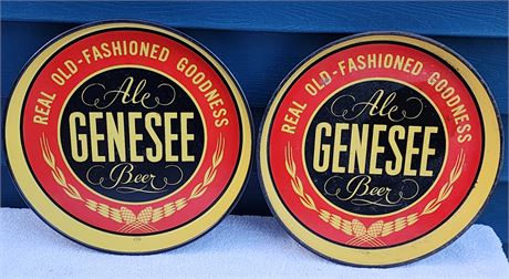 Canco Genesee Ale-Beer 12" Metal Beer Advertising Trays~ Set of 2