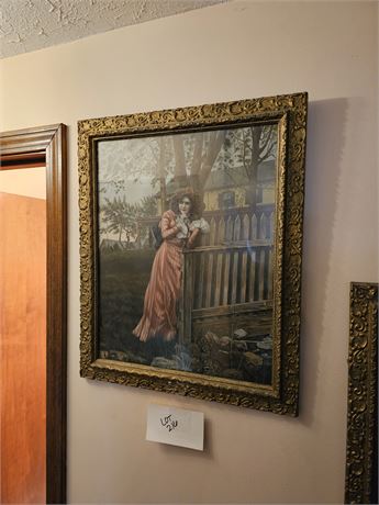 Victorian Era Print "There He Comes" In Matte Gold Frame