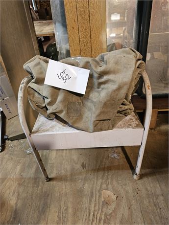 Metal Stool & Army Bag