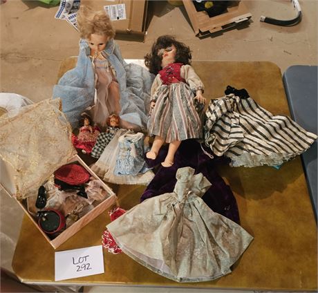 Mixed Doll & Doll Clothes Lot- Vintage 40's & 50"s Dolls