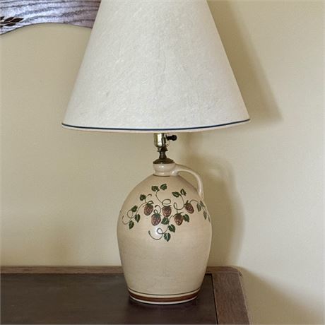 Folk Art Strawberry Painted Stoneware Jug Lamp