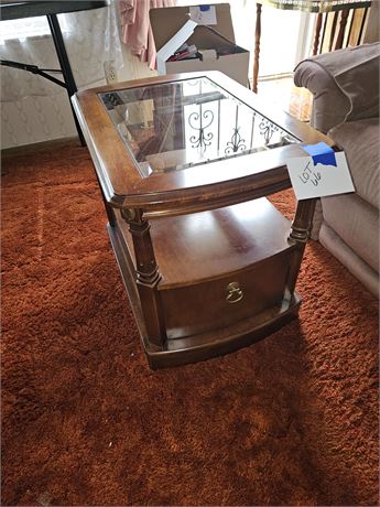 Wood & Beveled Glass Top End Table