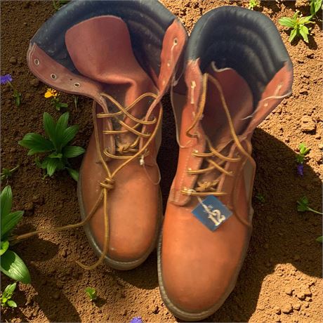 Brown Leather Texas Steer Work Boots or Hiking Boots W/ Ice Cleats Size 12