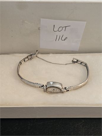 10K White Gold & Diamond Chip Ladies Hamilton Wristwatch – Gold-Filled Band