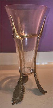 Crackled Crystal & Brass Vase