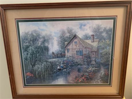 Carl Valente Willow Creek Mill Amish Country Willow Trees Wood Framed Art Print
