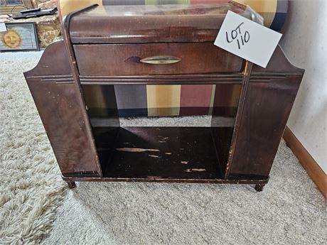 Antique Wood Telephone Table with Waterfall Edges & Castors in Drawer