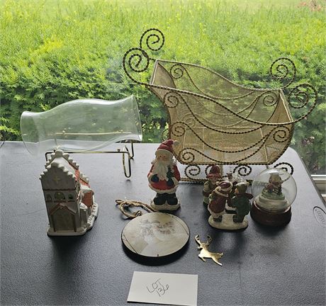 Mixed Christmas Gold Wire Sleigh, Santa Figurines & More