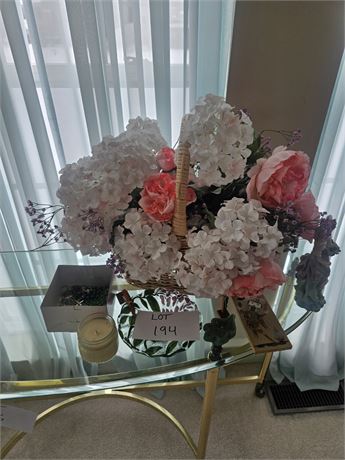 Mixed Home Decor- Faux Floral, Art Glass Bowl & More