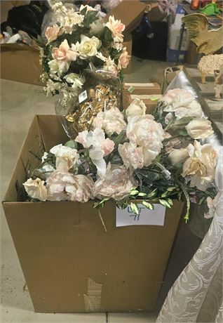 Large Box Of Mixed Faux Flowers- Size & Color Vary