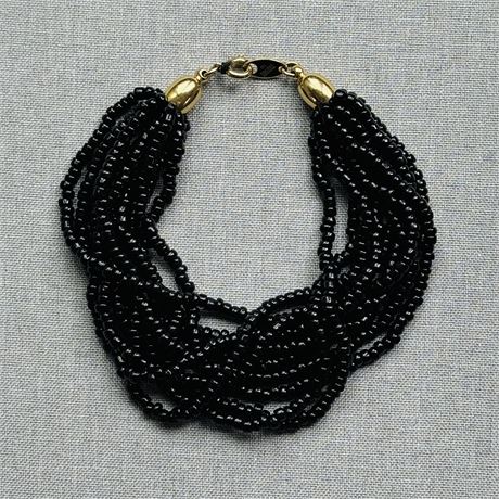 Vintage Trifari Black Glass Beaded Multi-Strand Bracelet