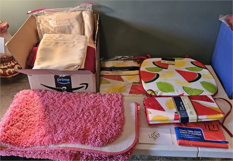Bathroom Mat's, Cushions, Different Size Curtains & Drapes Plus More