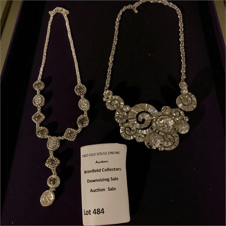 Metal Polished Stone Dangle Necklace & Silver-Toned Bib Statement Necklace