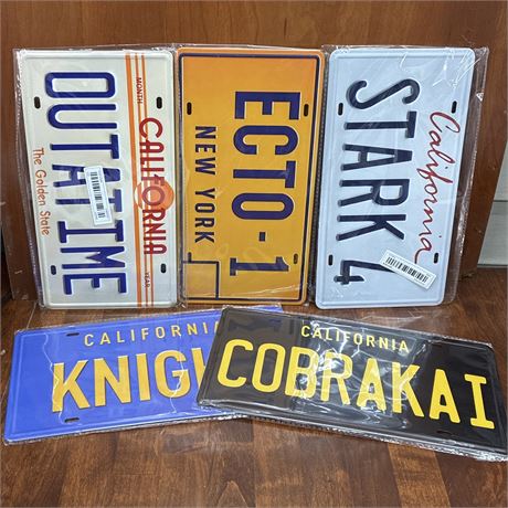 New Tin Metal Novelty Repro Movie Themed License Plates, Back to Future & More