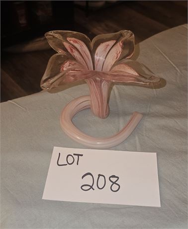 Murano Pink Swirl Art Glass Flower Vase