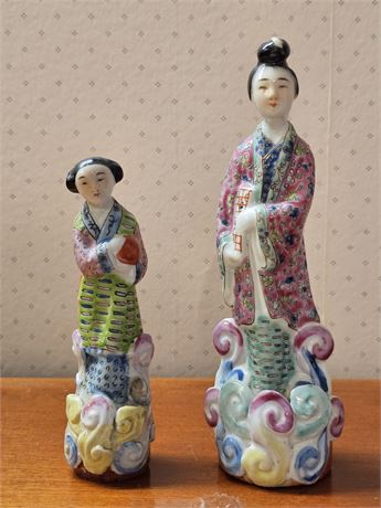 Vintage Asian Export Glazed Porcelain Young Women Figurines