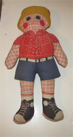 Vintage Stuffed Sad Boy Rag Doll Pillow